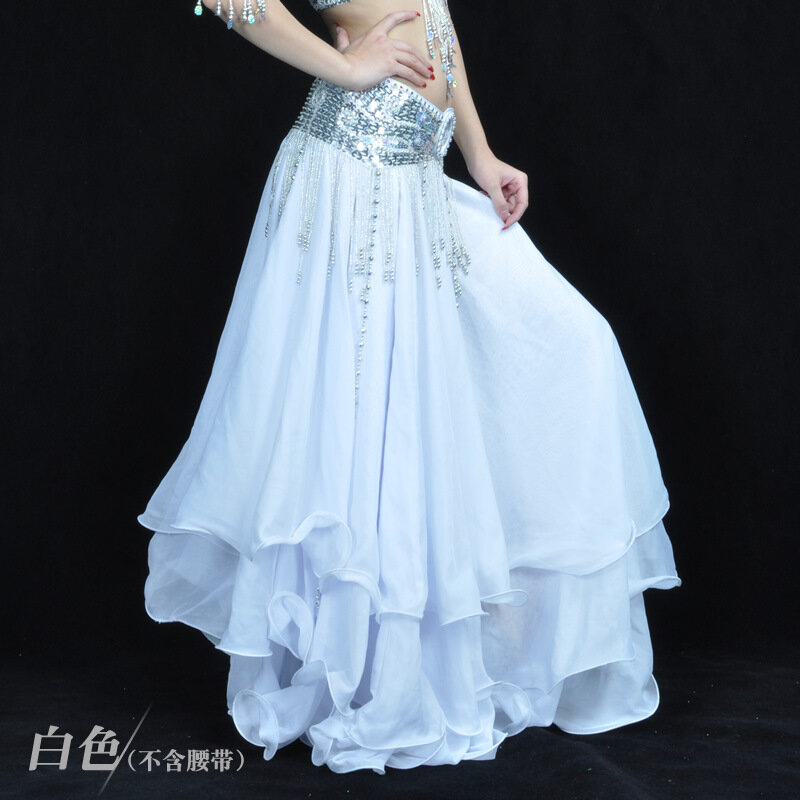 Falda enrollada de gasa de tres capas, falda ondulada de alta gama, falda oscilante de danza del vientre (sin cinturón), actuación en escenario