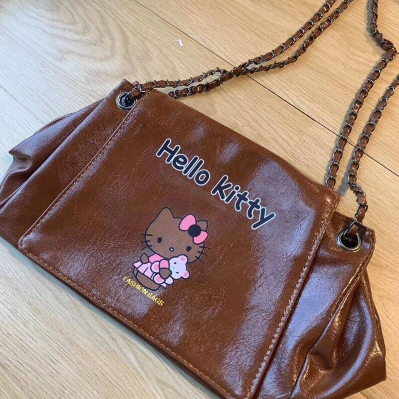 MBTI Hello Kitty-bolso de hombro negro para mujer, bolso de mano informal de gran capacidad, Estilo Vintage, Harajuku