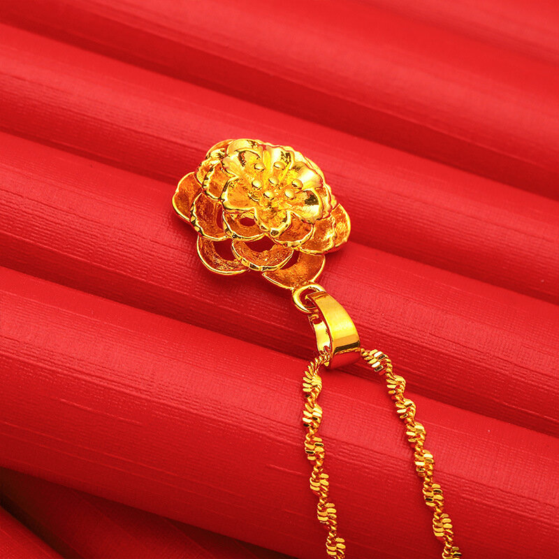女性のための透かし彫りの牡丹のネックレス,24カラットの金メッキチェーン,花のペンダント,結婚式,婚約