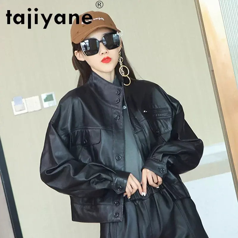 Tajiyane-jaquetas femininas para primavera 2021, curta, de pele de carneiro, real, para mulheres, pph4453