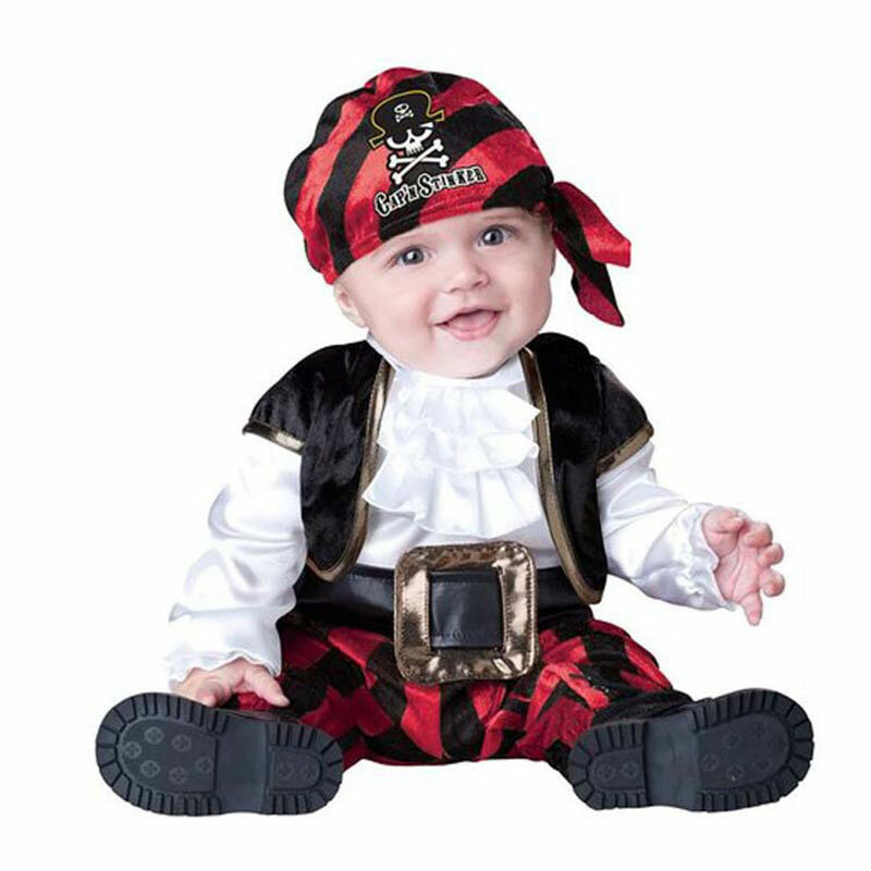 Baby Boys Girls Captain Pirate Costume Infant Toddler pagliaccetto tuta Umorden Halloween Purim Party Fancy Dress Red Stripe