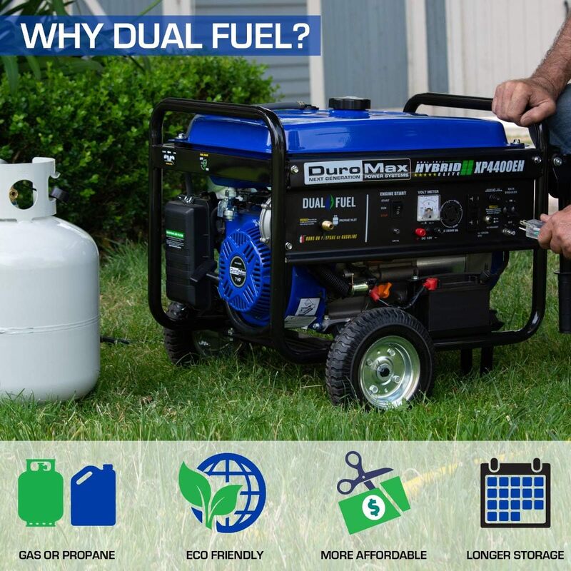 DuroMax 휴대용 이중 연료 발전기, XP4400EH, 4400 와트 가스 또는 프로판