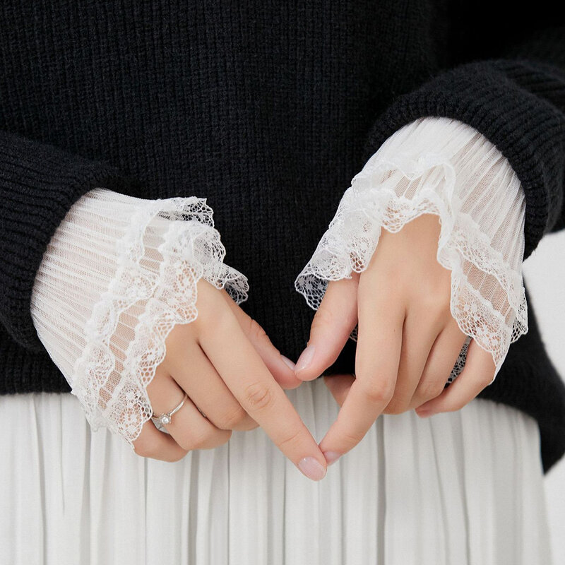 1 para wiosennych jesiennych odpinany rękaw mankietów koronkowe mankiety z falbanami rękaw na łokieć rękawice z ochroną przeciwsłoneczną sweter dekoracyjny