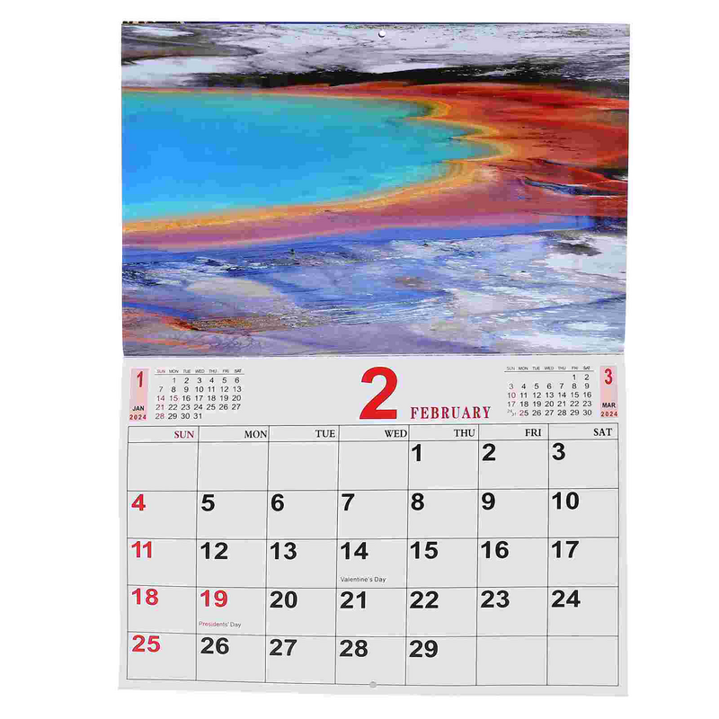 Calendario colgante de fotos de paisaje, calendario colgante portátil de vacaciones, planificador, 2024