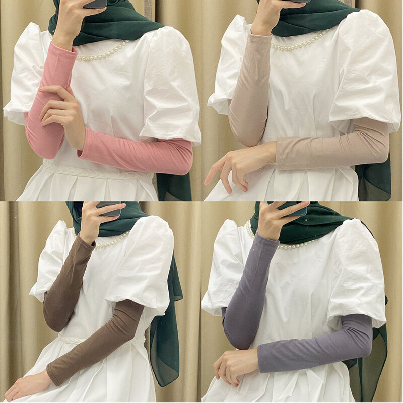 Rmadan Abayas naramiennik damski muzułmański hidżab rękawach rozciągliwy modalny Islam Abaya ocieplacze na ręce jednolity kolor rękawy naramienne muzułmański ubrać