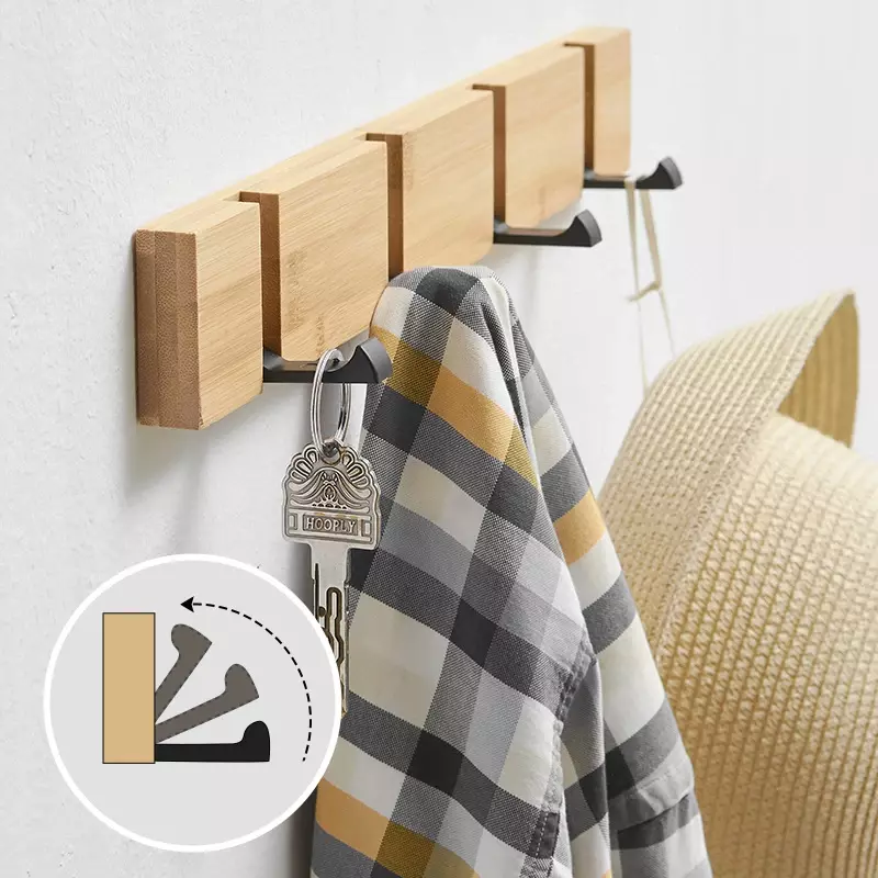 Opvouwbare Bamboe Muur Gemonteerde Kleding Haken Deur Hangers Huishoudelijke Jas Handdoek Haak Plank Badkamer Ophangrek