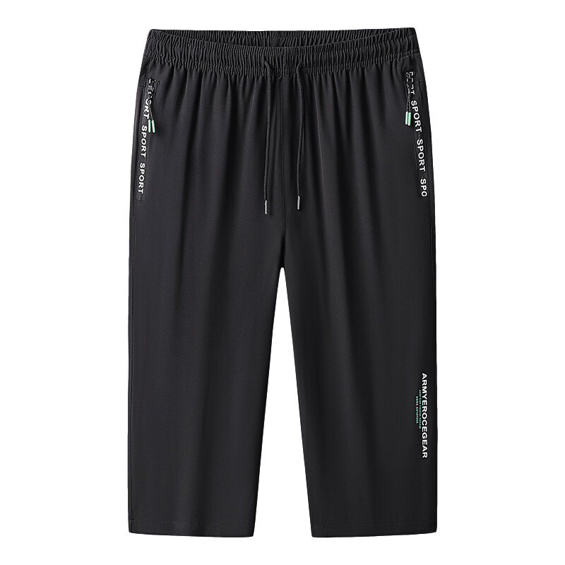 Tasche stringate elastiche alla moda pantaloni Casual con lettera stampata abbigliamento uomo 2024 estate nuovi pantaloni Capri dritti larghi All-match