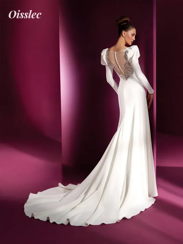 Oisslec Hochzeits kleid quadratischer Ausschnitt Brautjungfer kleid bedeckt Knopf Ballkleid Spitze Stickerei Abendkleid Tüll anpassen