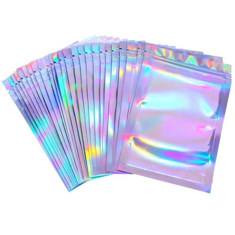 50Pcs Self-Sealing Laser Small Plastic Bags for Jewelry Pouch with Clear Display Window Jewelry Packaging Gift Storage Bag