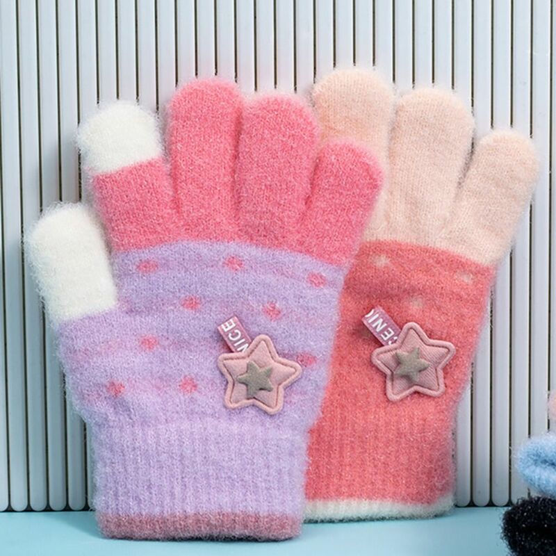 Утепленные детские вязаные перчатки с мультяшным изображением милых медвежьих пальцев, ветрозащитные утепленные теплые варежки для детей