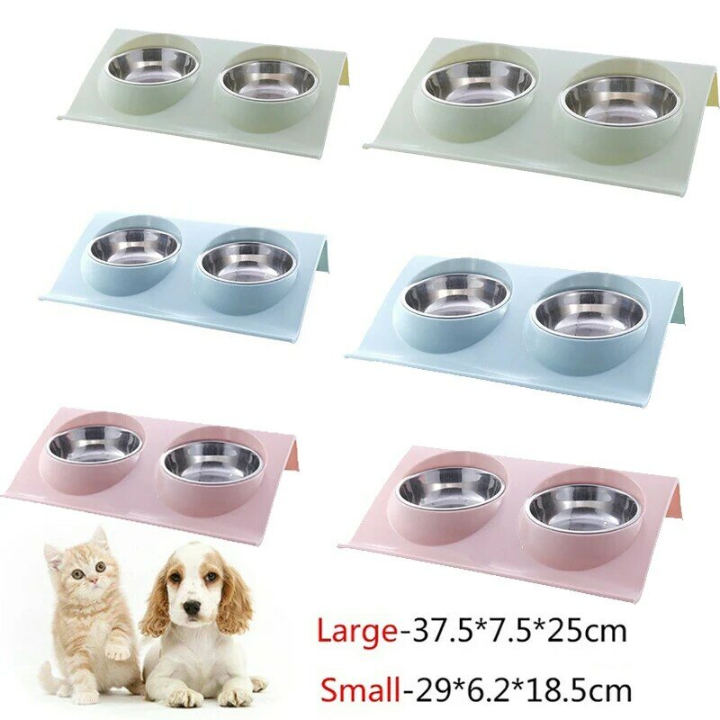 ステンレス鋼のダブルレイヤーペットボウル,環境にやさしいプラスチック製のダブルボウル,犬と猫の食品の洗面器