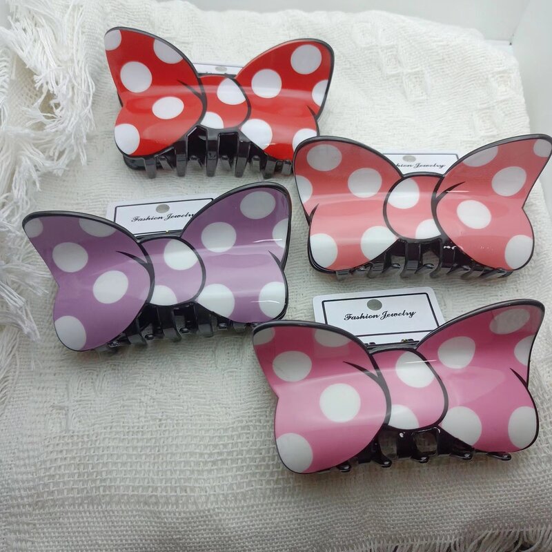 YHJ Red Bowknot Hair Claw Cartoon Bow Tie Acrylic Hair Claw Clips Catch Hair Accessories for Women