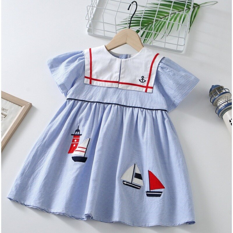 Gaun kasual anak perempuan musim panas 2024 gaun anak perempuan bayi gaun garis katun atasan lucu rok anak-anak Jepang