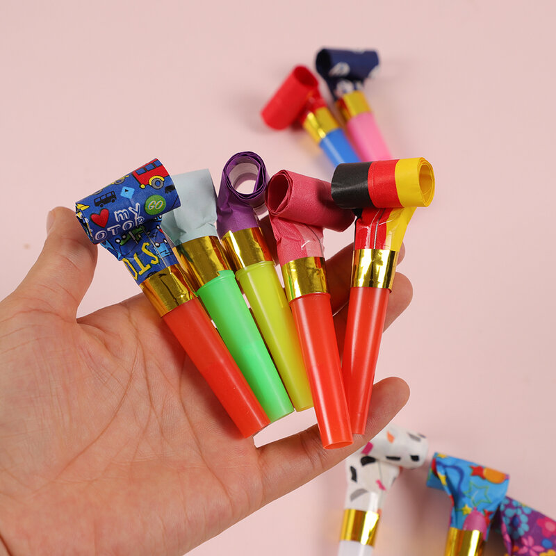 10 Buah/Set Mainan Pembuat Noice Perlengkapan Dekorasi Nikmat Pesta Ulang Tahun Anak-anak Peluit Tiupan Pesta Multiwarna Tas Bingkisan Pinata