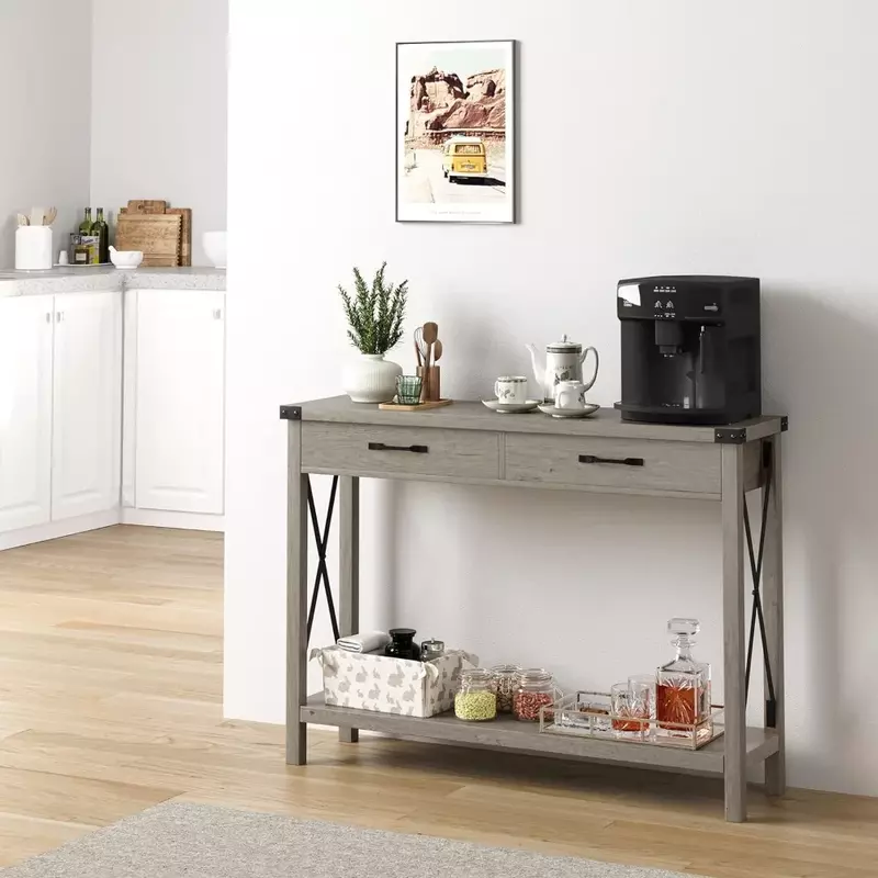Диванный стол, фермерский консольный стол с ящиками, деревянный Диванный стол для гостиной, прихожая, серый