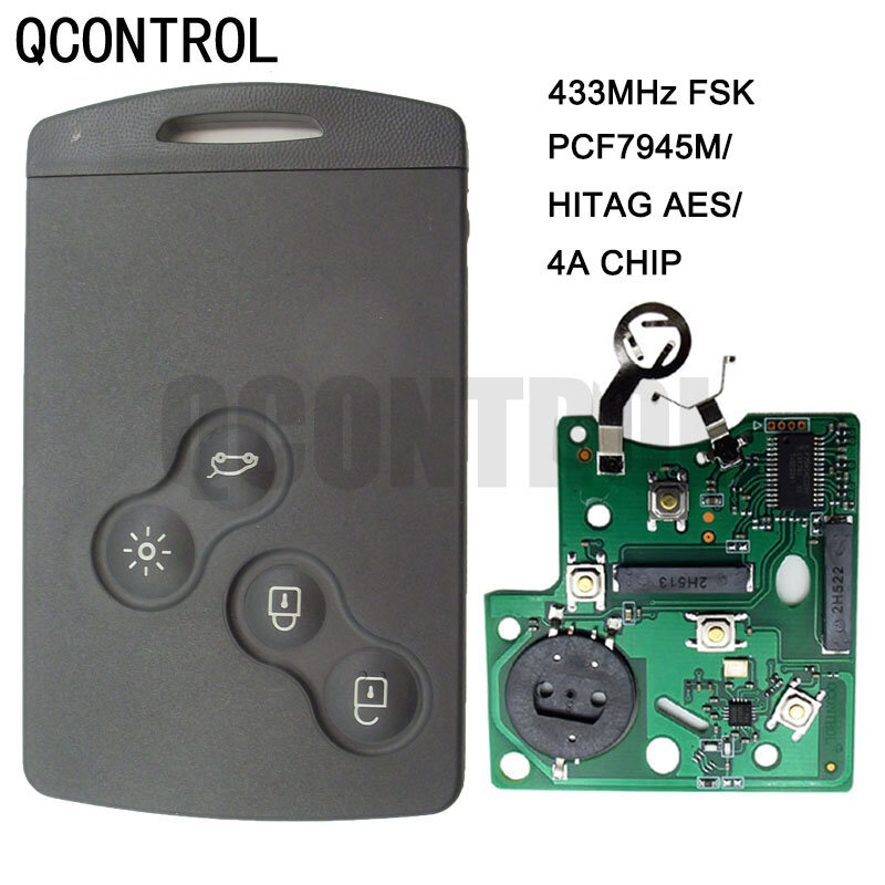 QCONTROL 4 pulsanti Smart Remote Key Smart card 433MHz PCF7945/7953 Chip per Renault Clio IV Captur uncut VA2 blade 4A chip