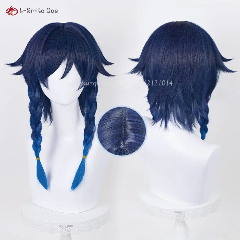 New Venti Cosplay Wig  Barbatos Venti 42cm Short Blue Gradient Heat Resistant Synthetic Hair Party Wigs + Wig Cap