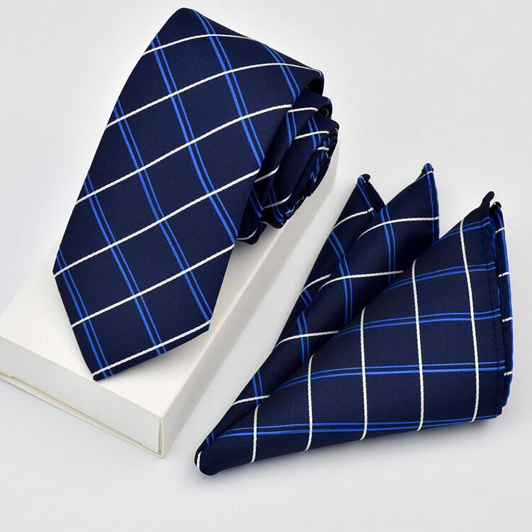 Set di cravatte e fazzoletti da uomo Slim Plaid Dot da 6CM per ufficio Business Wedding Fashion cravatta fazzoletto da taschino senza scatola