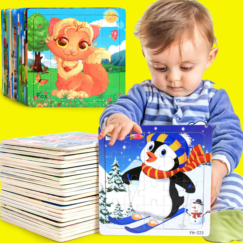 Rompecabezas Montessori 3d de 20 piezas para niños, vehículo de dibujos animados, juego de rompecabezas de madera, juguetes educativos de Aprendizaje Temprano