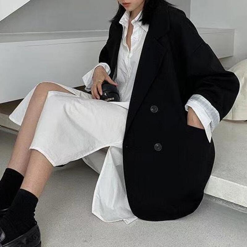 Женский Костюмный пиджак, Стильное женское двубортное пальто в британском деловом стиле с карманами с лацканами для женщин на осень и весну