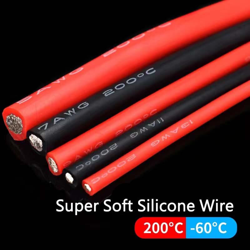 Câble d'alimentation électrique en silicone super doux, résistant à la chaleur, rouge, noir, automobile, lithium, 24.com, 12, 14, 16, 18, 20, 22 AWG