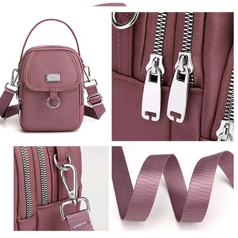 Bolsa de ombro de nylon para mulheres, bolsa para telefone e chave, decoração casual, compartimentos de bolso, monocromática