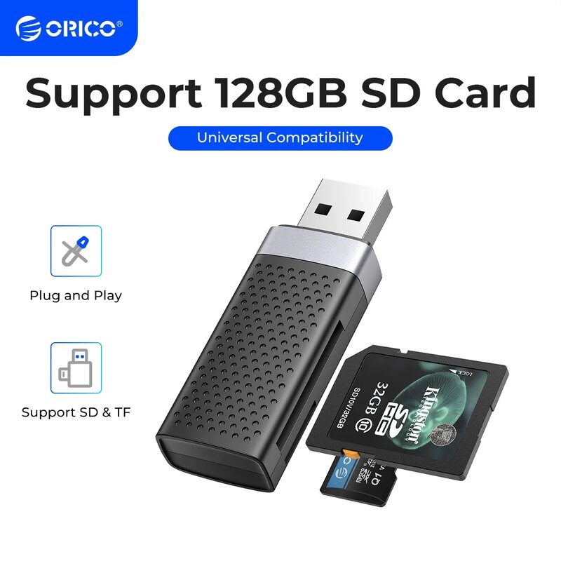 Orico-leitor de cartão de memória inteligente, 2 slots, tf, sd, micro sd, usb 3.0, para laptop, pc, macbook, linux