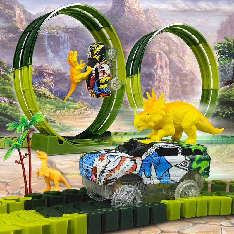 Klimmen Dinosaurus Spoor Speelgoed Set 139 Pcs Dinosaur World Road Race-Flexibele Track Playset Dinosaurus Auto Speelgoed Voor Jongen beste Cadeau