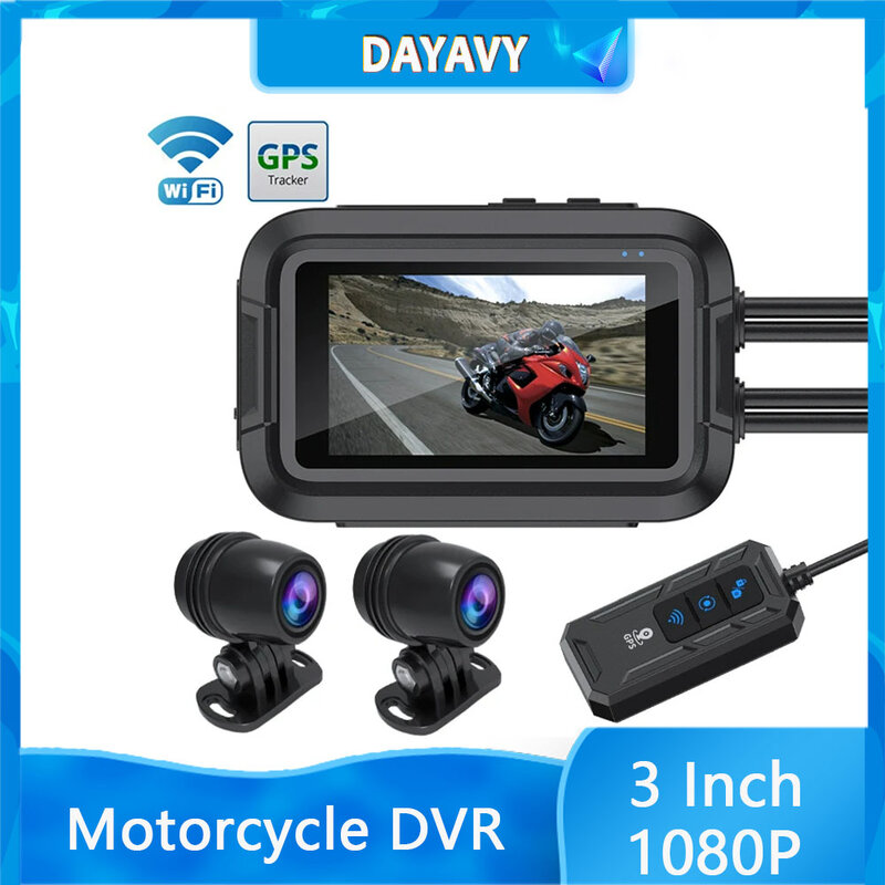 Caméra de moteur étanche pour moto, DVR, WiFi, GPS, caméra de tableau de bord, avant, arrière, conduite, enregistreur vidéo, boîte noire, 2 objectifs, 1080P, 3 pouces, IPS