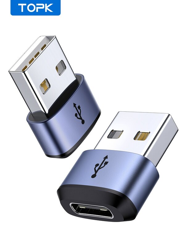 TOPK-Adaptador USB tipo C AT13 a USB macho, conector hembra tipo C a USB 2,0 macho (USB-A), carga rápida y sincronización de datos, OTG