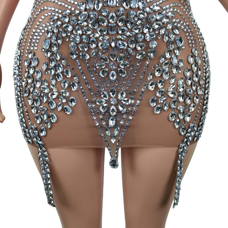 Meiyin-vestidos de fiesta de cumpleaños con cristales plateados brillantes para niñas, Vestidos de Fiesta Cortos de lujo, Sexy, transparente, diamantes negros africanos, 2024
