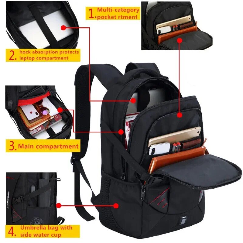 Mochila antirrobo para hombre, bolso multifuncional impermeable para ordenador portátil de 17 pulgadas con carga USB para estudiantes de negocios y viajes