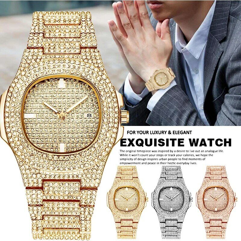 Kegllect Diamond Inlaid Men's Watch Europe and America Style Calendar Quartz Watches