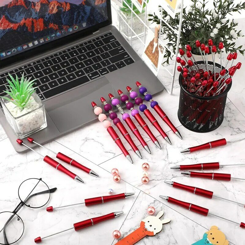 60 Pcs Beadable Pens Bulk Bead Pen Cute Cool DIY Pens Black Ink Ballpoint Pens For Kids Girls Students Teacher