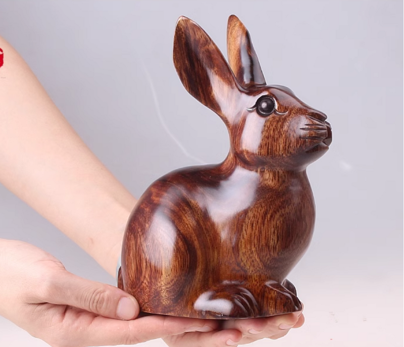 Conejo de madera maciza para decoración del hogar y la Oficina, tallado de madera del zodiaco, artesanías, venta directa de fábrica, novedad