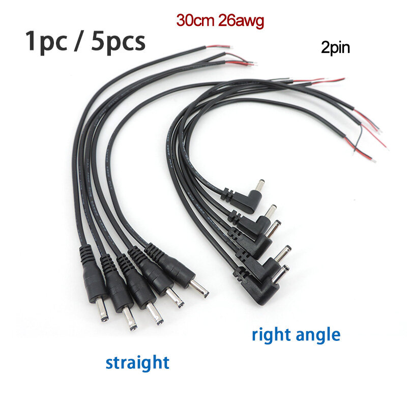 직선형 직각 전원 공급 장치 커넥터 케이블, 플러그 코드 주석 도금 끝, DIY 수리 A7, 30cm, 2 코어 DC MALE, 3.5mm x 1.35mm