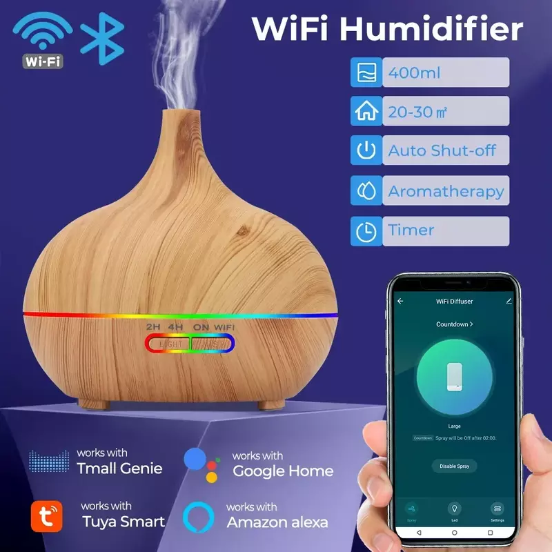 Wifi Slimme 550Ml Elektrische Aroma Diffuser Etherische Olie Diffuser Luchtbevochtiger Ultrasone Afstandsbediening Mistmaker Thuis