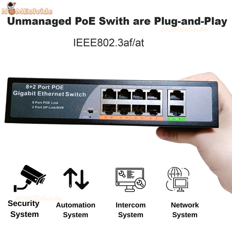 Commutateur réseau actif Ethernet POE Gigabit, ajouter une alimentation, 10 Mbps, 100 Mbps, 1000Mbps, caméra IP, fonction I-VLAN sans fil