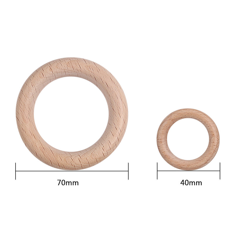 Anillo circular de madera de haya para bebé, juguete de varilla Molar, colgante de madera de grado alimenticio, dentición, 5 piezas, 40/55/70mm