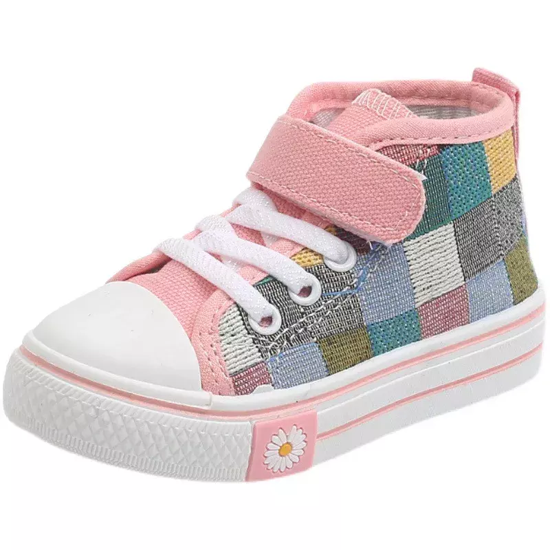 Boys Girls Canvas Shoes Children Sneakers Kids Casual Shoes High Top Checkered Lattice Fashion Breathable Shoes