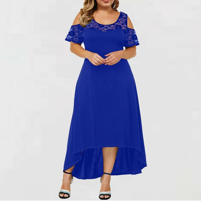 Plus grandi abiti lunghi di grandi dimensioni donna estate manica corta Casual Swing Dress femminile tinta unita elegante Maxi vestito