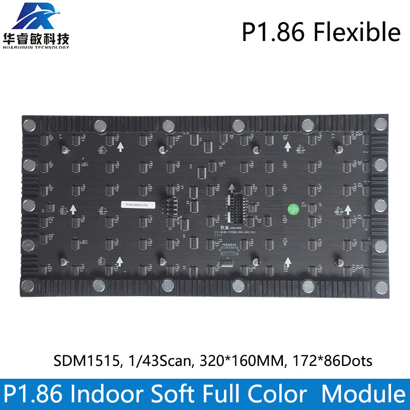 Planowa dostawa P1.86 kolorowy moduł elastyczny Panel wyświetlacza LED 320x160mm, matryca RGB 172x86, skanowanie 1/43, port HUB75E