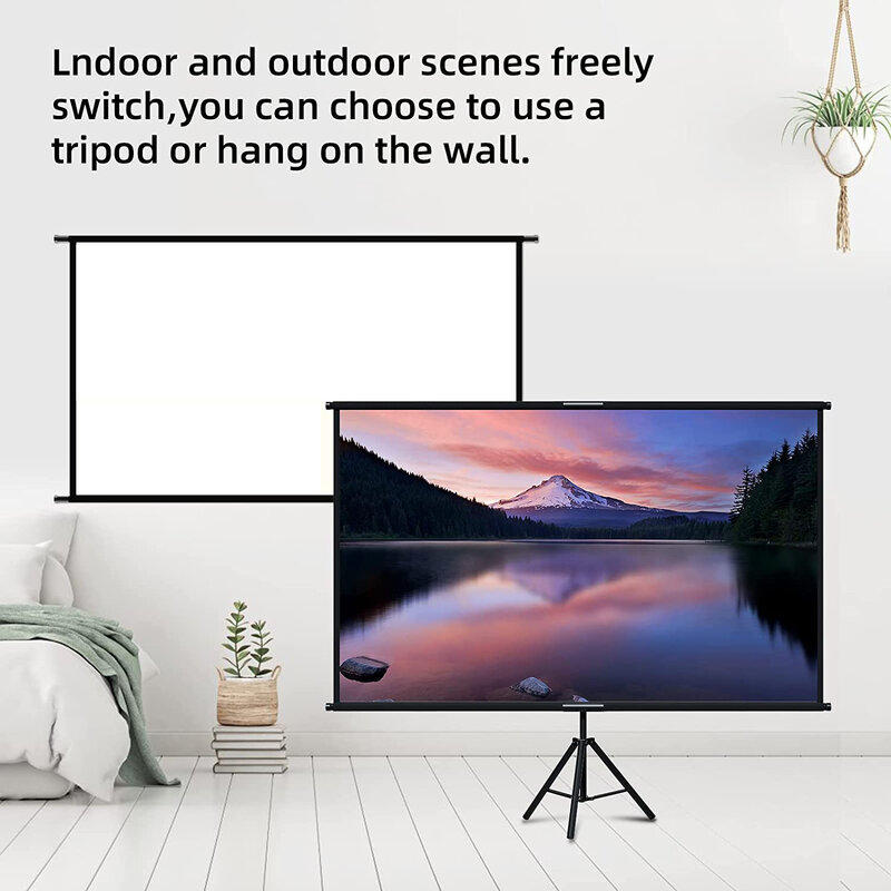 VEIDADZ layar proyektor dengan dudukan, layar proyektor putih dapat dilipat bebas keriput 60-120 inci layar 16:9 dengan tas untuk dalam dan luar ruangan