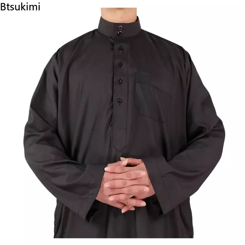 แฟชั่นชายชาวตะวันออกกลาง2024เสื้อคลุมมุสลิมสีพื้นสไตล์อาหรับเสื้อคลุมมุสลิม