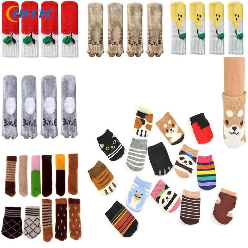 Cute Cartoon Table Foot Socks, Capas de cadeira, Protetores de chão, Meias de tricô antiderrapantes para móveis, Home Caps, 4pcs