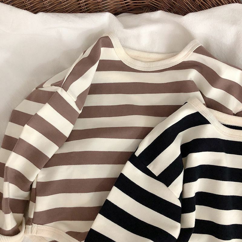 2023 Spring Autumn New Children Casual T Shirt Loose Kids Striped T Shirts Cotton Tee Boys Girls Long Sleeve Tops Baby Clothes