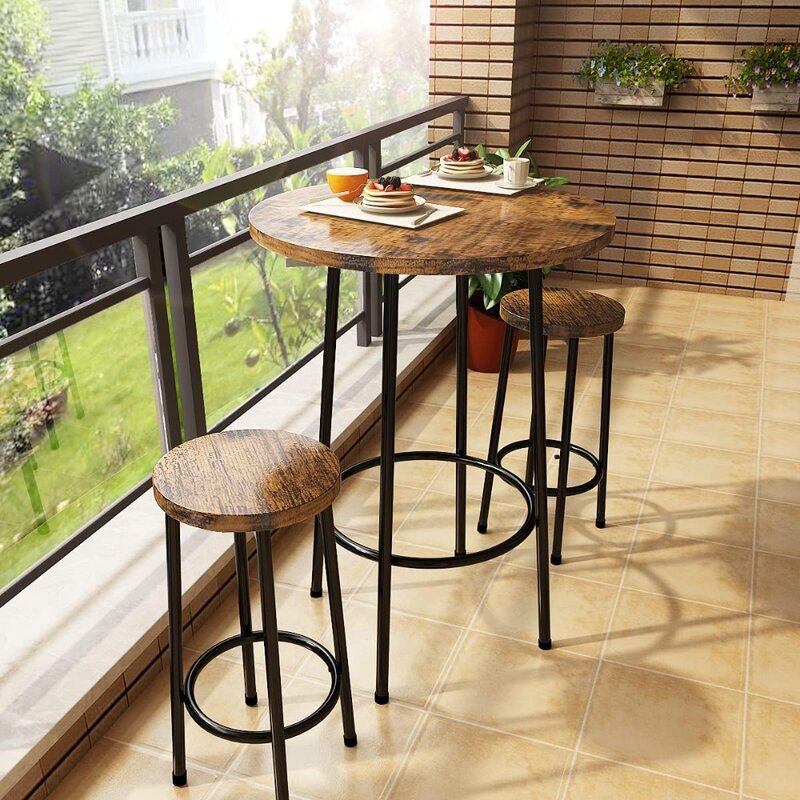 Обеденный набор для паба, современный круглый барный стол и табуретки для 2 кухонных столов высотой, деревянный верх, для бистро, легкая сборка