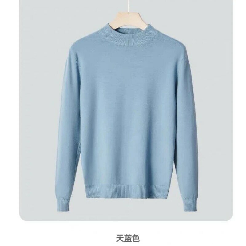 Suéter de malha de manga comprida com decote simulado masculino, roupas slim fit, versão coreana, malha primavera e outono, tops da moda, alta qualidade