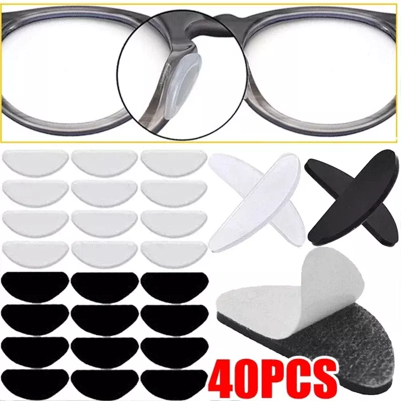 Adhesive Eye Glasses Nose Pads Kit, Óculos Pads, Anti-Slip, Macio, Silicone, Óculos, Forma D, 40pcs