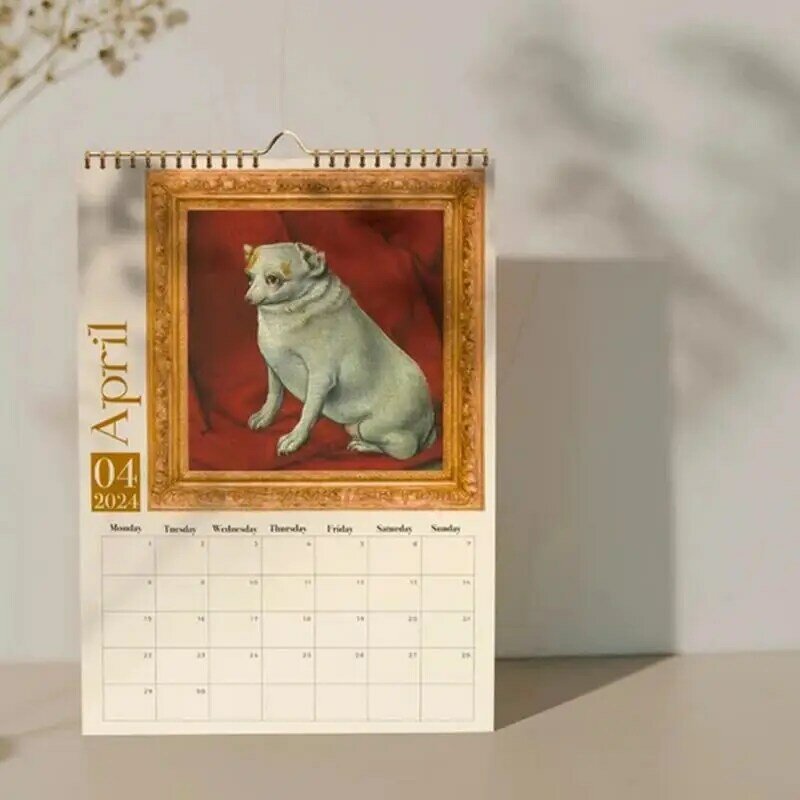 Kalender dinding 2024 anjing kalender anjing unik Retro 2024 dekorasi dinding Aksesori Tahun Baru lucu untuk sekolah rumah kamar tidur asrama